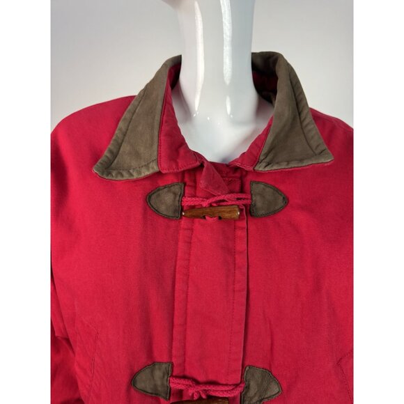 Lands End Womens Red Duffle Coat Medium 10/12 Genuine Leather Trim Vintage Style - Picture 5 of 16